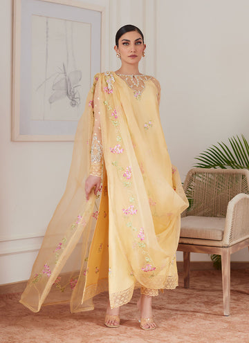 Farah Talib Aziz | Luna Eid Collection 24 | CYRILLA PALE YELLOW - Khanumjan Pakistani Clothes and Designer Dresses in UK, USA