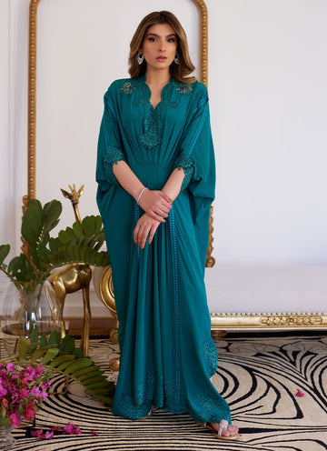 Farah Talib Aziz | Luna Eid Collection 24 | EMMELINE EMERALD CREPE - Khanumjan Pakistani Clothes and Designer Dresses in UK, USA