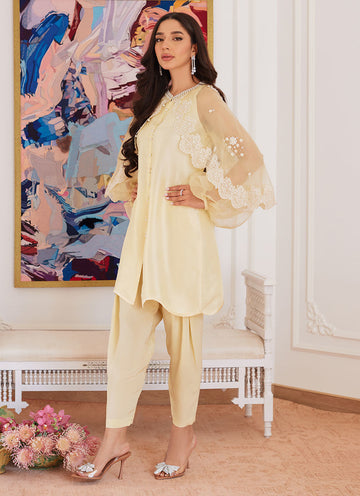 Farah Talib Aziz | Luna Eid Collection 24 | ESMERALDA PASTEL YELLOW - Khanumjan Pakistani Clothes and Designer Dresses in UK, USA