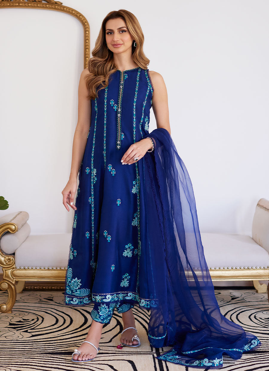 royal blue pakistani designer dresses Royal Blue Pakistani Wedding Dress in Gown Pishwas Style LARGE