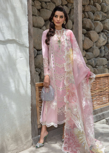 Crimson | Lawn 2024 | A Floral Mesh - Rose Pink - Khanumjan Pakistani Clothes and Designer Dresses in UK, USA
