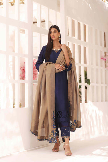 Wahajmkhan | Sitara Formals | NAVY & GOLD OUTFIT - Khanumjan Pakistani Clothes and Designer Dresses in UK, USA