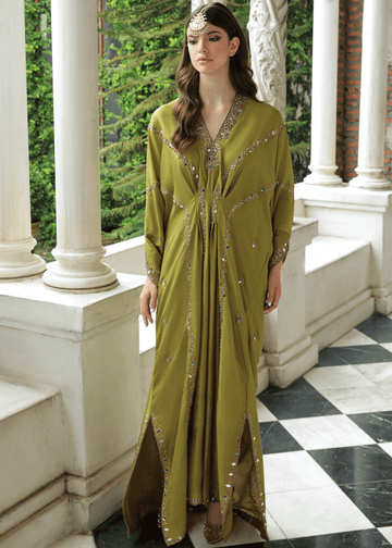 Purple Haze Pret Studio | Apsara Formals | Sheen Green Kaftan - Khanumjan Pakistani Clothes and Designer Dresses in UK, USA