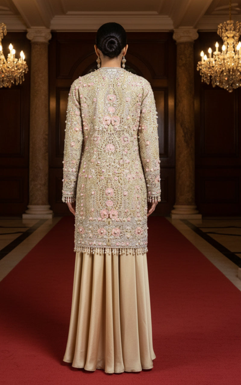 Threads and Motifs | Formal Dresses 25 | Organza Embroidered Jacket With Blouse And Skirt