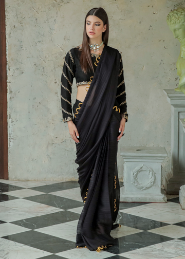 Purple Haze Pret Studio | Apsara Formals | Black Saree Pants - Khanumjan Pakistani Clothes and Designer Dresses in UK, USA