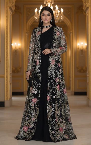Threads and Motifs | Formal Dresses 25 | Net Embroidered Jacket With Chiffon Saree