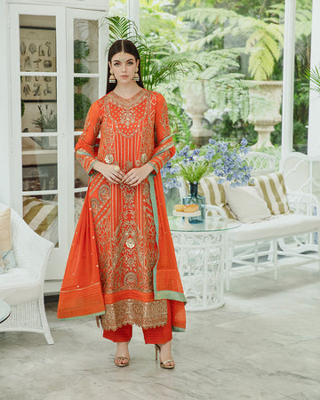 Maryum n Maria | Freesia Ariya Formals | SW23-509 - Tiger Orange - Mina - Khanumjan Pakistani Clothes and Designer Dresses in UK, USA