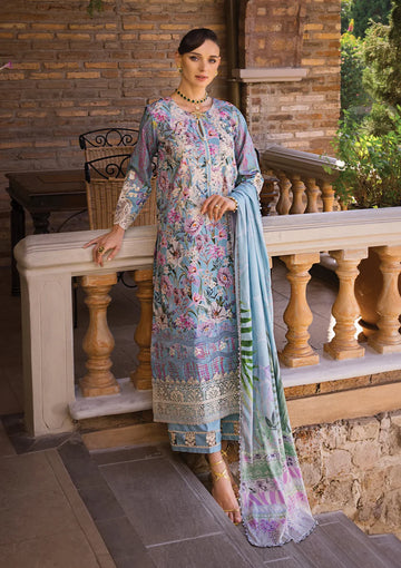 Elaf Premium | Print Chikankari 24 | ECT-03A OCEAN BLUE - Khanumjan Pakistani Clothes and Designer Dresses in UK, USA