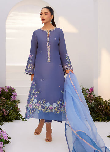 Farah Talib Aziz | Zaza Luxe Pret 24 | ALO BLUE EMBROIDERED SHIRT AND DUPATTA - Khanumjan Pakistani Clothes and Designer Dresses in UK, USA