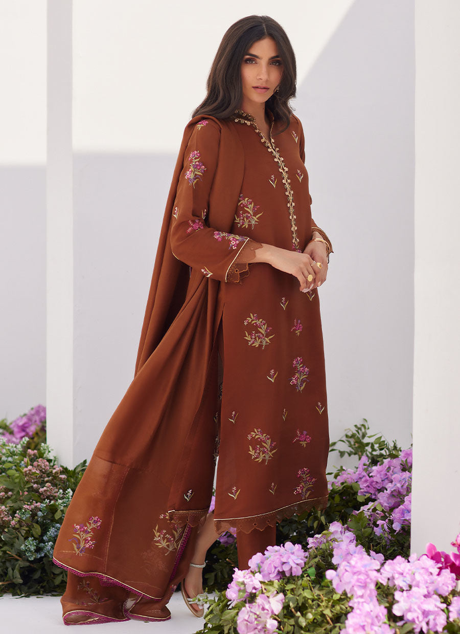Farah Talib Aziz | Zaza Luxe Pret 24 | NOEMIE CHOCOLATE EMBROIDERED RAW SILK SHIRT AND DUPATTA - Khanumjan  Pakistani Clothes and Designer Dresses in UK, USA