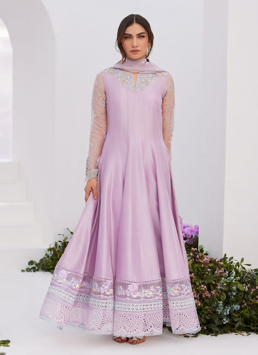 Farah Talib Aziz | Zaza Luxe Pret 24 |  MANON LILAC EMBELLISHED RAW SILK KALIDAAR - Khanumjan  Pakistani Clothes and Designer Dresses in UK, USA