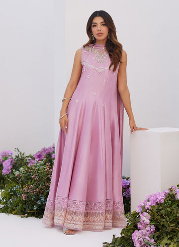 Farah Talib Aziz | Zaza Luxe Pret 24 | CECE MAUVE EMBELLISHED RAW SILK KALIDAR WITH CHARMUESE DUPATTA - Khanumjan Pakistani Clothes and Designer Dresses in UK, USA