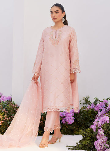 Farah Talib Aziz | Zaza Luxe Pret 24 | BEBE BLUSH PINK EMBELLISHED RAW SILK KURTA SHIRT AND DUPATTA - Khanumjan Pakistani Clothes and Designer Dresses in UK, USA