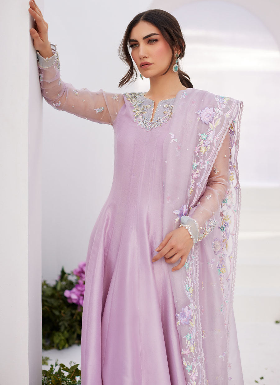 Farah Talib Aziz | Zaza Luxe Pret 24 |  MANON LILAC EMBELLISHED RAW SILK KALIDAAR - Khanumjan  Pakistani Clothes and Designer Dresses in UK, USA