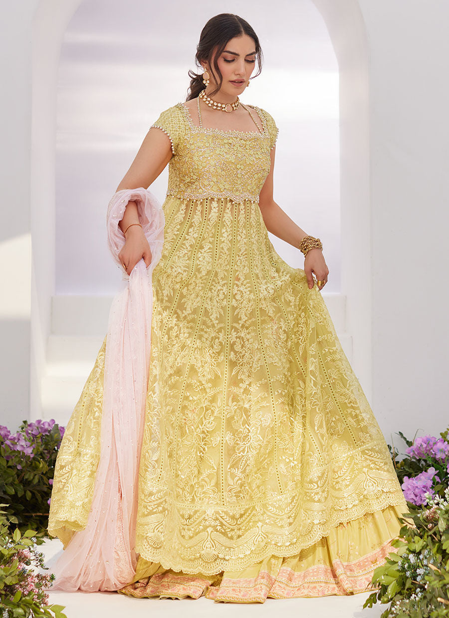 Farah Talib Aziz | Zaza Luxe Pret 24 | REINE KIWI EMBROIDERED EMBELLISHED KALIDAAR - Khanumjan  Pakistani Clothes and Designer Dresses in UK, USA