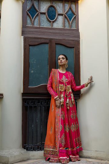 Wahajmkhan | Bahar Begum Formals | MAGENTA BLOCK ANARKALI - Khanumjan Pakistani Clothes and Designer Dresses in UK, USA