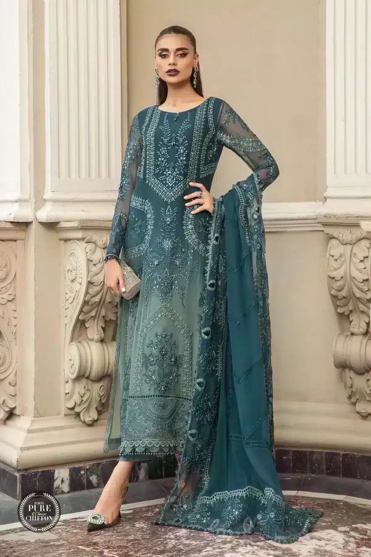 Maria B Luxury Chiffon Collection Teal Blue