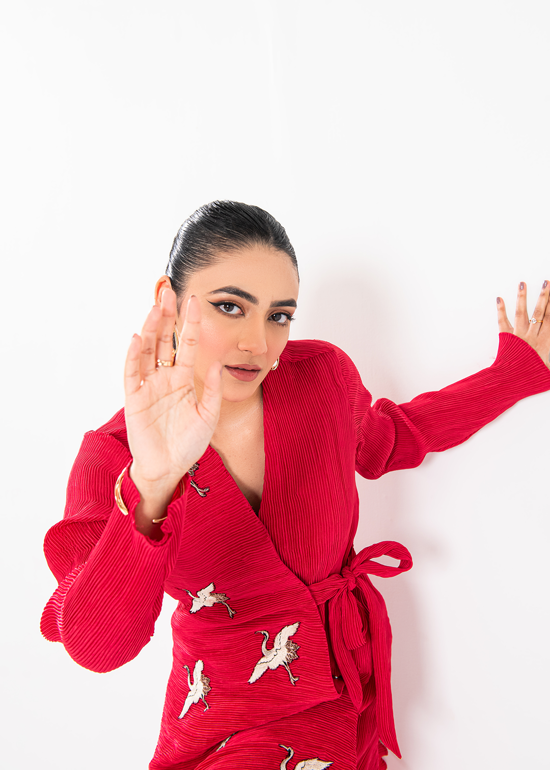 Maria Osama Khan | Claire Pleated Silk | Scarlet - Khanumjan  Pakistani Clothes and Designer Dresses in UK, USA