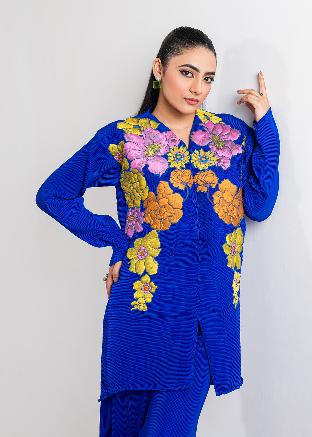 Maria Osama Khan | Claire Pleated Silk | Azure - Khanumjan  Pakistani Clothes and Designer Dresses in UK, USA