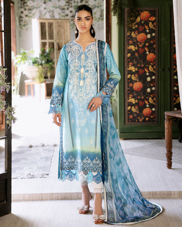 Roheenaz | Flora Printed Lawn | Azure - Khanumjan Pakistani Clothes and Designer Dresses in UK, USA