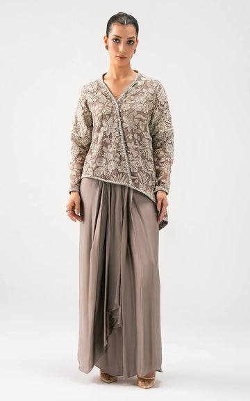 Asifa and Nabeel | Lyle Luxury Formals 25 | Taupe Bloom Drape Set