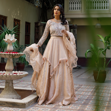 Wahajmkhan | Bahar Begum Formals | NUDE BIRD LEHNGA - Khanumjan Pakistani Clothes and Designer Dresses in UK, USA
