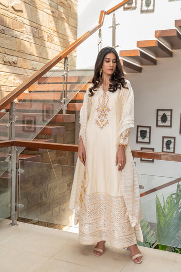 Wahaj M Khan | The Print Story | Cream Cotton TPS Outfit