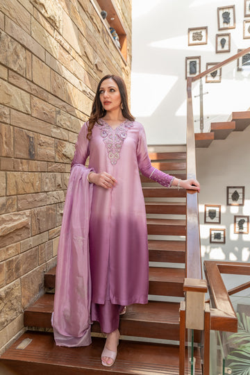 Wahaj M Khan | The Print Story | Purple Shaded Sheesha Outfit