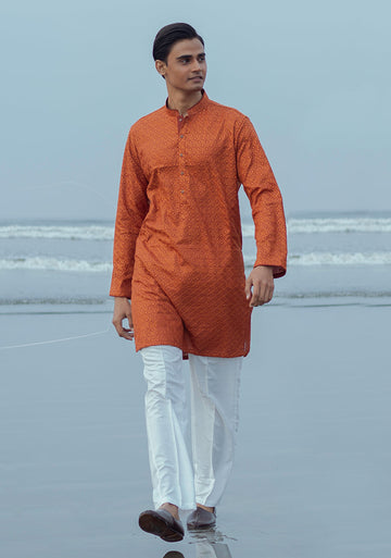 Pakistani Menswear | Amir Adnan - Basic Cotton Umber Slim Fit Kurta - Khanumjan Pakistani Clothes and Designer Dresses in UK, USA