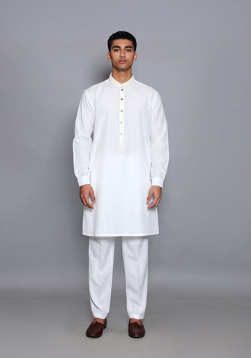 Pakistani Menswear | Amir Adnan - Basic Cotton Silk Cloud Dancer Slim Fit Embroidered Suit - Khanumjan Pakistani Clothes and Designer Dresses in UK, USA