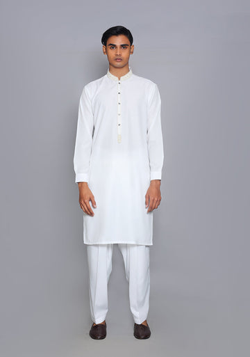 Pakistani Menswear | Amir Adnan - Basic Cotton Silk Cloud Dancer Classic Fit Embroidered Suit - Khanumjan Pakistani Clothes and Designer Dresses in UK, USA