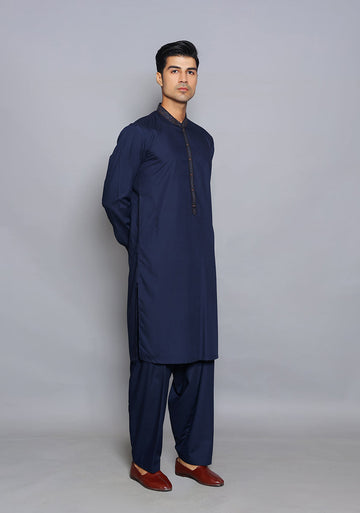Pakistani Menswear | Amir Adnan - Basic Poly Viscose Navy Blazer Slim Fit Embroidered Suit - Khanumjan Pakistani Clothes and Designer Dresses in UK, USA