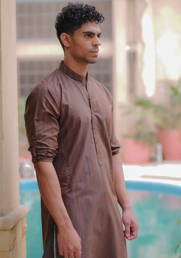 Pakistani Menswear | Amir Adnan - Basic Poly Viscose Mustang Slim Fit Kurta - Khanumjan Pakistani Clothes and Designer Dresses in UK, USA