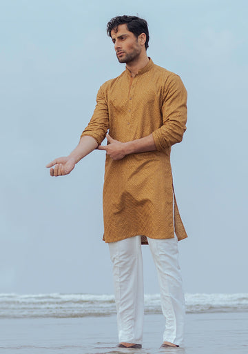 Pakistani Menswear | Amir Adnan - Basic Cotton Dijon Slim Fit Kurta - Khanumjan Pakistani Clothes and Designer Dresses in UK, USA