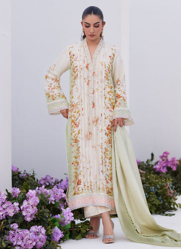 Farah Talib Aziz | Zaza Prints 24 | SAGE TRELLIS SHIRT AND DUPATTA - Khanumjan Pakistani Clothes and Designer Dresses in UK, USA