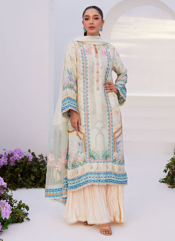 Farah Talib Aziz | Zaza Prints 24 | TURKISH AQUA SHIRT AND DUPATTA - Khanumjan Pakistani Clothes and Designer Dresses in UK, USA