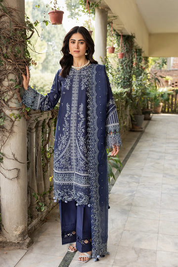 Farasha | Bahaar Embroidered Lawn | Blue Ochre - Khanumjan Pakistani Clothes and Designer Dresses in UK, USA