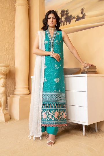 Hemstitch | Summer Luxury Lawn 24 | Turquoise - Khanumjan Pakistani Clothes and Designer Dresses in UK, USA