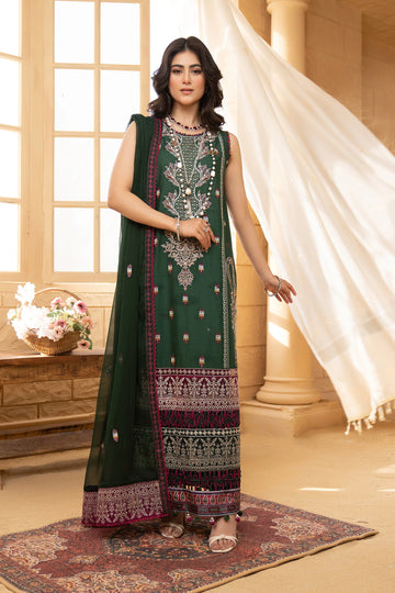 Hemstitch | Summer Luxury Lawn 24 | Bottle Green - Khanumjan Pakistani Clothes and Designer Dresses in UK, USA