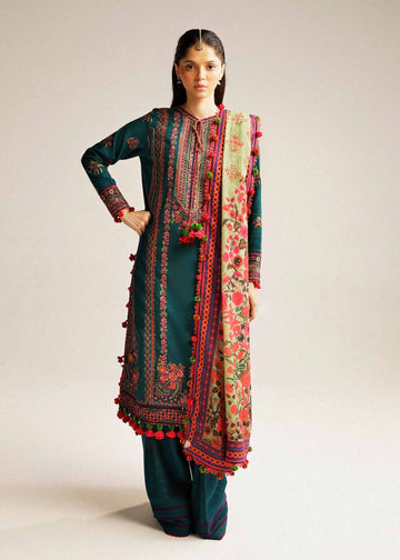 Hussain Rehar | Winter Shawl Khaddar 23 | Teal - Khanumjan Pakistani Clothes and Designer Dresses in UK, USA