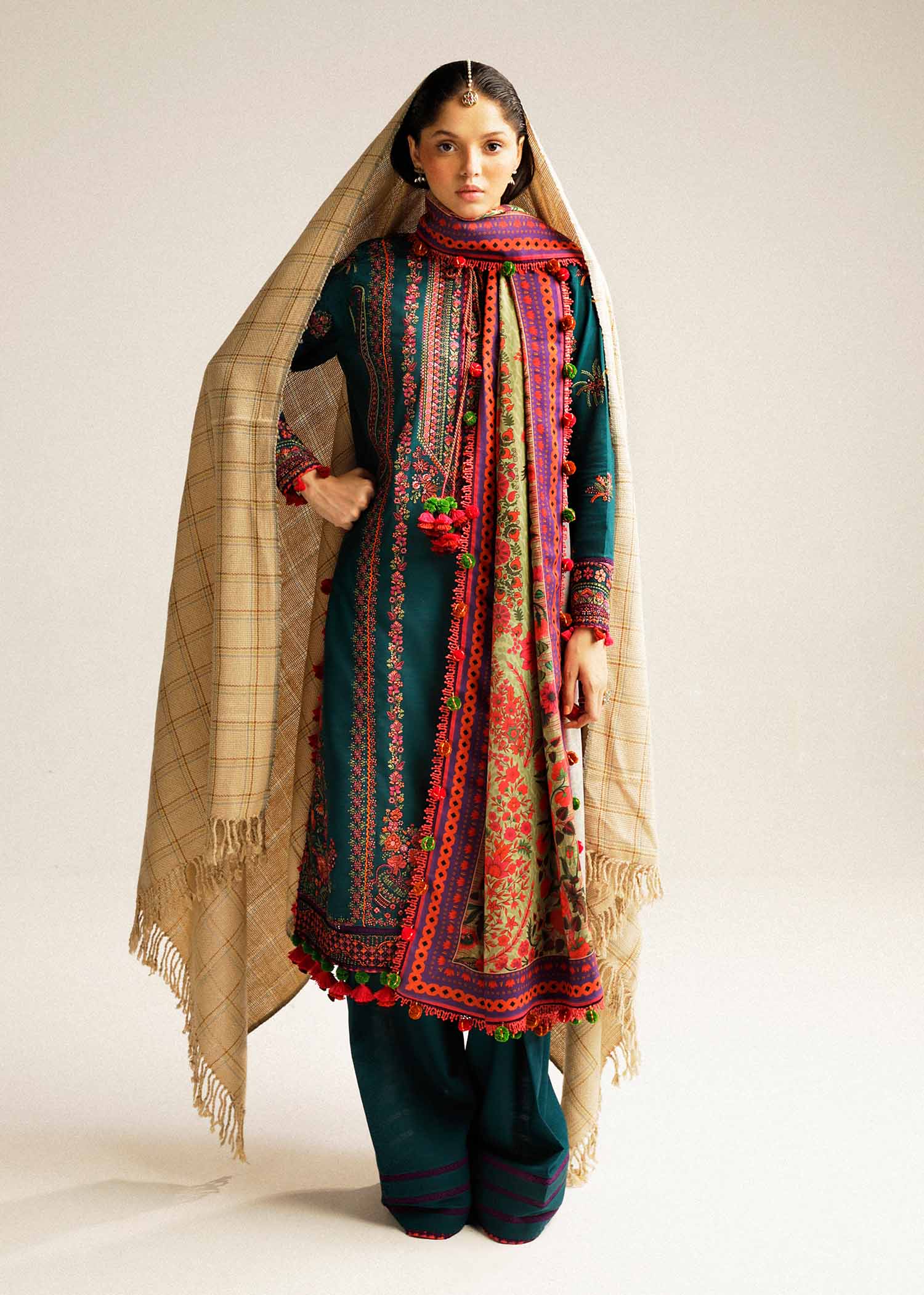 Hussain Rehar | Winter Shawl Khaddar 23 | Teal - Khanumjan  Pakistani Clothes and Designer Dresses in UK, USA