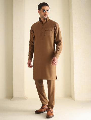 Pakistani Menswear | Ismail Farid - TAN KURTA PAJAMA - Khanumjan Pakistani Clothes and Designer Dresses in UK, USA