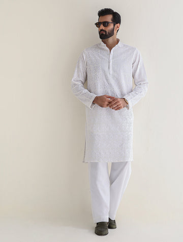 Pakistani Menswear | Ismail Farid - WHITE HEAVY EMBROIDERED KURTA - Khanumjan Pakistani Clothes and Designer Dresses in UK, USA