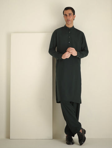 Pakistani Menswear | Ismail Farid - GREEN KAMEEZ SHALWAR - Khanumjan Pakistani Clothes and Designer Dresses in UK, USA