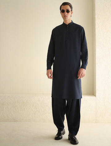 Pakistani Menswear | Ismail Farid - NAVY KAMEEZ SHALWAR - Khanumjan Pakistani Clothes and Designer Dresses in UK, USA