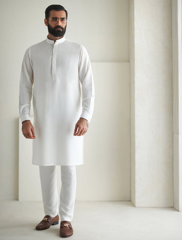 Pakistani Menswear | Ismail Farid - OFF-WHITE KURTA PAJAMA - Khanumjan Pakistani Clothes and Designer Dresses in UK, USA