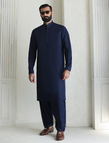 Pakistani Menswear | Ismail Farid - BLUE PREMIUM KAMEEZ SHALWAR - Khanumjan Pakistani Clothes and Designer Dresses in UK, USA