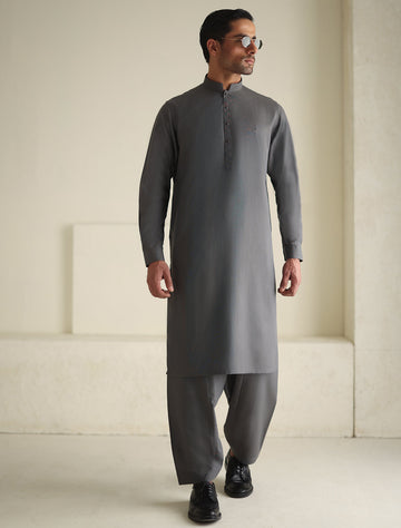 Pakistani Menswear | Ismail Farid - STEEL GREY KAMEEZ SHALWAR - Khanumjan Pakistani Clothes and Designer Dresses in UK, USA