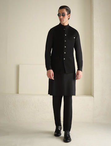 Pakistani Menswear | Ismail Farid - BLACK WAISTCOAT - Khanumjan Pakistani Clothes and Designer Dresses in UK, USA