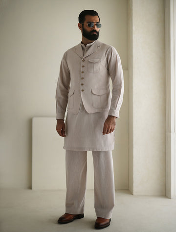 Pakistani Menswear | Ismail Farid - LIGHT BEIGE WAISTCOAT - Khanumjan Pakistani Clothes and Designer Dresses in UK, USA